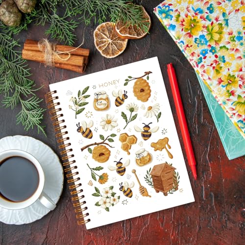 JXREQ Cute Honey Bee Floral Notebook Flower Botanical Journal Notebooks for Note Taking Writing, Bee Lovers Gifts Journal for Women, School Office Supplies, Aesthetic Floral Spiral Notebooks 5.5x8.3 - color: Bee 2