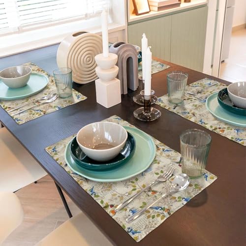 Vintage Bird Placemats Set of 4, Spring Washable Non-Slip Heat Resistant Place Mats, Farmhouse Country Bird Summer Linen Table Mat for Dinner Room Kitchen Indoor Outdoor Decor - color: Retro Bird
