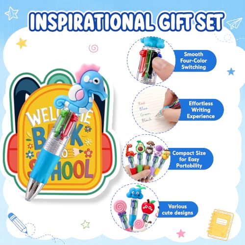 50 Pack Classroom Reward Pens for Students, Cute 4-in-1 Multicolor Retractable Pens, Back to School Gifts, Teacher Appreciation Gifts and Student Prizes - color: Back To School Multicolor