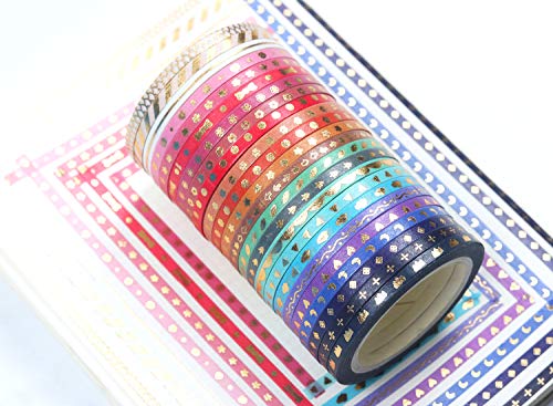 YUBBAEX 24 Rolls Skinny Washi Tape Set Gold Foil Print Decorative Tapes for Arts, DIY Crafts, Journals, Planners, Scrapbooking, Wrapping (Slim 3mm) - style: Slim 3mm