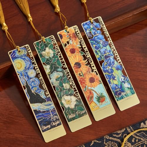 4 PCS Metal Bookmark with Tassel, Van Gogh Art Book Marks for Reading Women & Men,Book Lover Gifts for Teacher, Writers, Readers - style: Van Gogh Bookmarks
