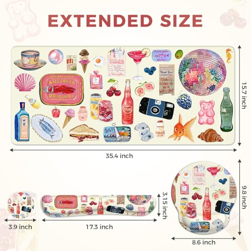 iCasso Desk Pad Mat, Large Mouse Pad and Keyboard Wrist Rest Set - color: Watercolor Stickers
