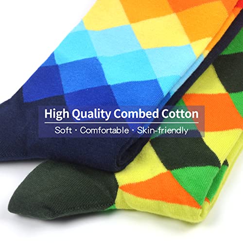 WeciBor Men's Combed Cotton Novelty Crew Socks Size 7-15 - color: Green/Blue/Red/Yellow/Grey/Multicolor Argyle-12m, size: 7-12
