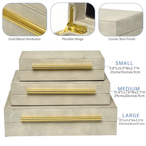 DECOR4SEASON Faux Shagreen Decorative Stackable Storage Boxes – Set of 3 - color: Ivory White, size: L