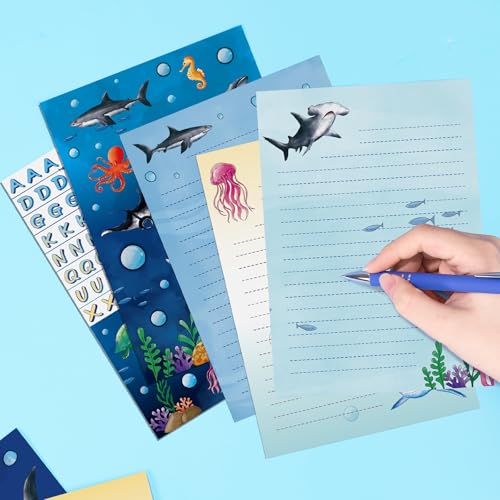 WERNNSAI 69 PCS Shark Kids Stationery Paper and Envelopes Set for Boys - color: Shark