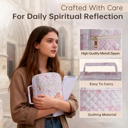 Bible Cover Case for Women Large Bible Cover Bag Quilted Bible Carrying Case for Girls Bible Study Supplies Accessories Christian Gifts for Women (Pink Bow, Large) - color: Pink Bow