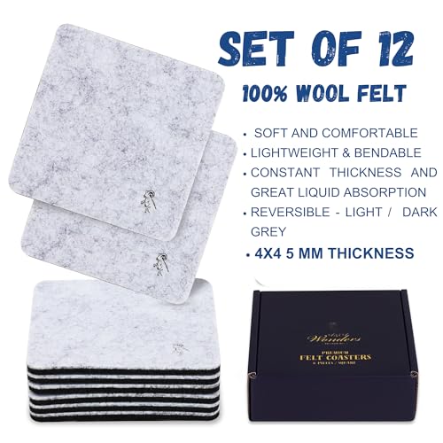 A&A Wonders Premium Felt Coasters for Drink, Two-Tone Reversible, Absorbent Felt Protects Furniture, Table, Anti Slip, Suitable for Drinks & All Table Types (Light Gray/Dark Gray, Square 12 Pack) - color: Light Gray/Dark Gray, size: Square 12 Pack