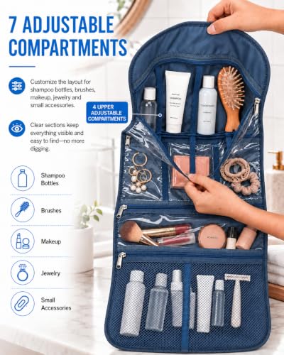 Freegrace Premium Hanging Toiletry Bag for Travel, Cosmetic Bag Organizer - color: Dark Blue