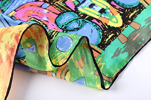 JWSilk Long Charmeuse Silk Scarf Classic Art Print - color: Turquoise