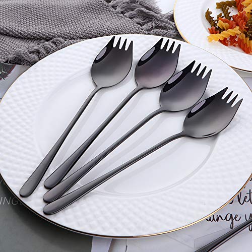 Buyer Star Black Sporks 2 in 1 Spoons Forks 5 Pieces Stainless Steel Reusable Metal Korean Soup Dinner Spoons Camping Flatware - color: Black