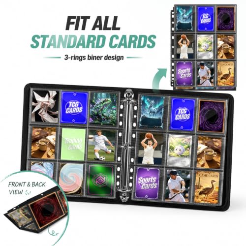 9 Pocket Page Protectors,Double-Sided Trading Card Sleeves for 3 Ring Binder,Black Clear Top-Loading Options,Thick PP Material Acid-Free,Fits Standard Size Sleeved Cards (50, Black, Top-Loading) - color: Black, size: Top-Loading