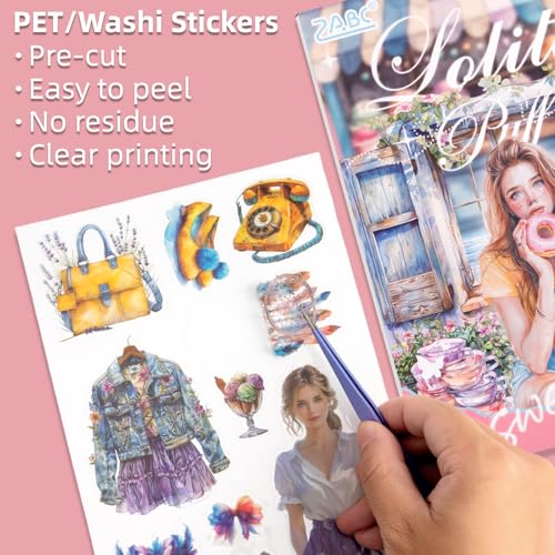 Loli Puff Breeze Sticker Scrapbooking Supplies for Junk Journal, 20 Sheets PET Stickers - Vintage Journaling Stickers - color: Loli Puff