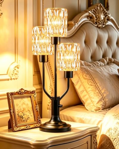 Lightdot Mid Century Modern Table Lamp for Living Room Vintage Dimmable - color: 13-Black-Amber-Cylinder