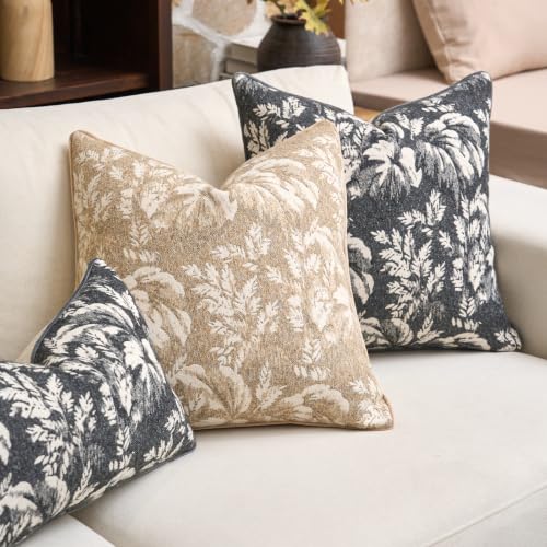 Alerfa Dark Grey Neutral Floral Pillow Cover 12 x 20 Inch, Vintage Rectangle Couch Fall Throw Pillow Cover Soft Decorative Farmhouse Accent Pillowcase for Living Room Bedroom - color: Dark Grey, size: 20" x 12" (Pack of 1)
