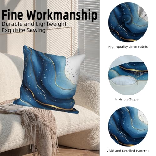 Abstract Marble Throw Pillow Cover Fluid Blue Ocean Wave Gold Sequin Stripe Glitter Luxury Art Modern Aesthetic Linen Square Cushion Covers for Outdoor Couch Bedroom 16x16 Inch Set of 4 - color: Blue Ocean, size: 16" x 16" (Pack of 4)