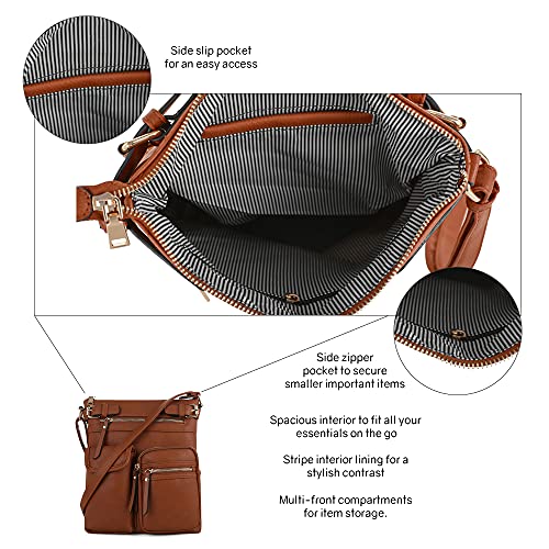 SG SUGU Katie Lightweight Medium Crossbody Bag Shoulder Bag with Multi Pocket for Women - color: Tan