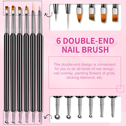 SAVILAND 6pcs Double-End Nail Art Brushes Set for Gel Polish Design - color: D-Clear