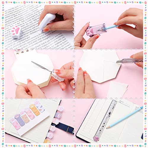 8 Pcs Cute Cat Paw Stationery Set Kawaii School Supplies Including Pencil Sharpener Retractable Eraser Correction Tape Sticky Notes Ruler Mini Scissors Utility Knife for Cat Lovers Students (White) - style: Style A (White)