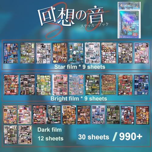 Japanese Sticker Book,990 Pcs Romantic Memory Series Comic Retro Stickers Book for DIY Cute Scrapbooking Journaling Handbook Material Decoration - color: Blue