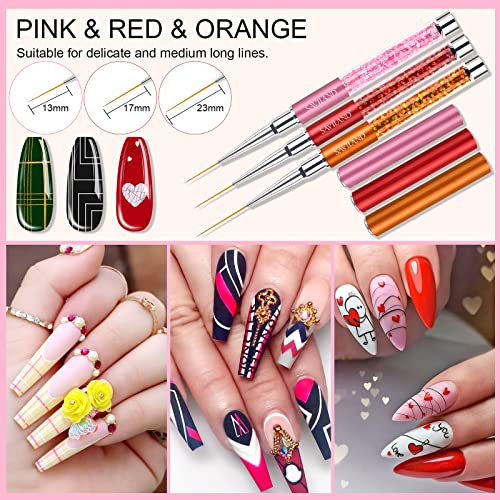 SAVILAND 6pcs Nail Art Brushes Diamond Rhinestone Handle for Fine Lines - color: B-Multicolor
