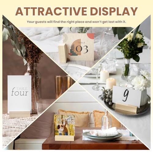 60Pcs 2.75x1.38 Inches Wood Table Number Stands, Wooden Place Card Holders, Acrylic Sign Holders for Wedding, Ceremony, Birthday, Party, Home Decoration, Events (3mm Slots) - size: 60 Pcs- L 2.75"- Slots 3mm