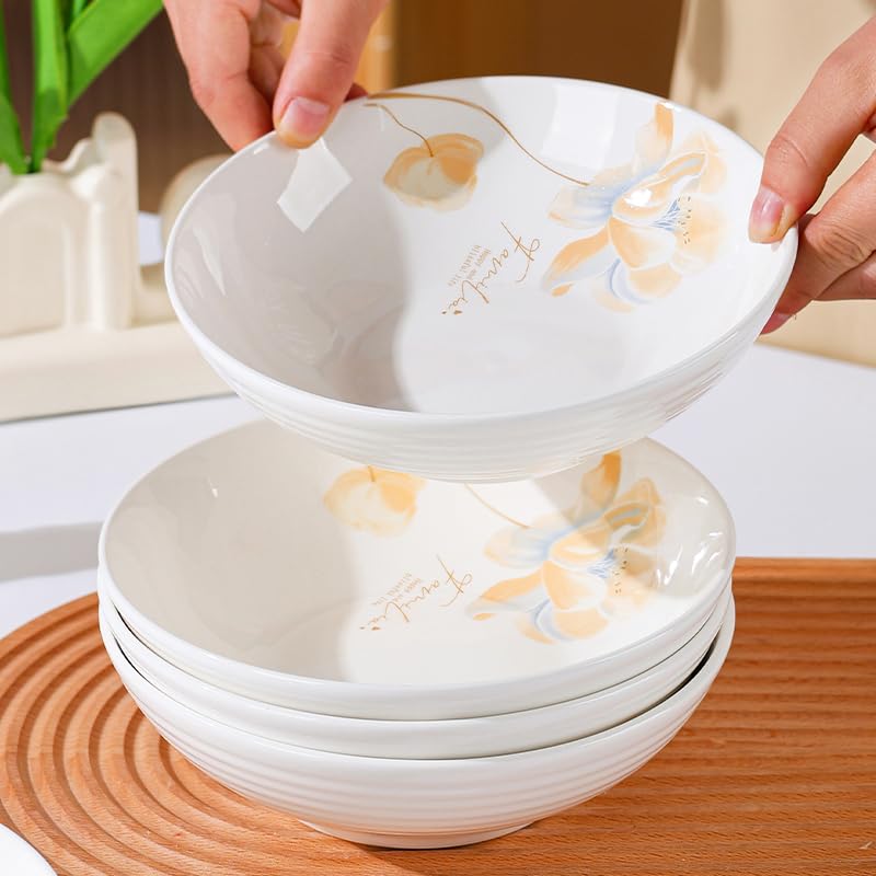 Ceramic Salad Bowl, 8 inches, Set of 4 - color: yellow bule, size: Colorful Ceramic Bowls-18 oz (4 pack)