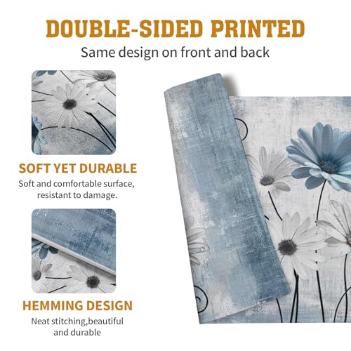 Daisy Placemats Set of 4 Blue Grey Rustic Vintage Floral Table Place Mats 12x18 Inch Seasonal Flower Spring Summer Linen Placemat for Party Kitchen Dining Outdoor Indoor Decor - color: Blue Grey Daisy