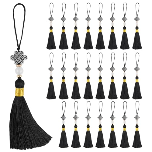 24PCS Chinese Knot Tassel Pendant for Phone Case, Mini Mala Tassels, Black - color: Black 24 Pcs