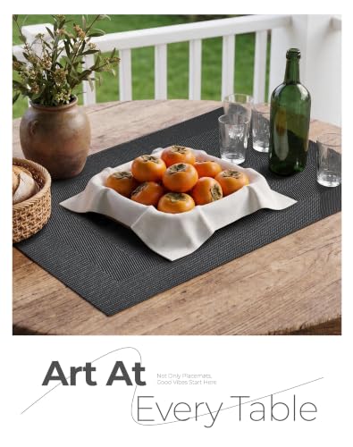 Leetaltree Black Frame Placemats Set of 6 - Heat Resistant Non-Slip Place mats for Dining Table, Washable Durable PVC Vinyl Woven Table Mats（Black Frame, 6） - color: F1- Black Frame, size: Set of 6
