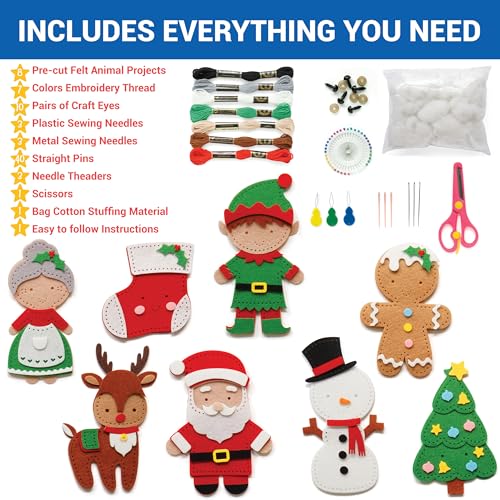 Craftorama Sewing Kit for Kids, Fun and Educational Christmas Craft Set for Boys and Girls Age 7-12, Sew Your Own Felt Christmas Set Craft Kit for Beginners, 165 Piece Set - color: Christmas
