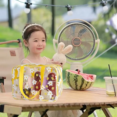 Flower Makeup Bag - Clear Printable Vinyl Cosmetic Pouch,11.81x4.3x8.26inches Waterproof Small Clear Gift Bags for Travel & Organizer (Yellow+White Flowers) - color: Yellow+White Flowers
