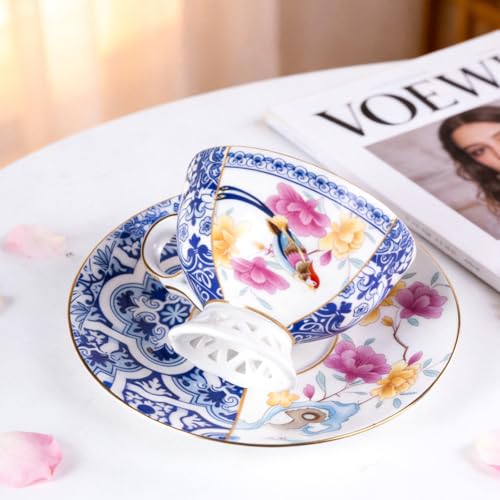 KAMMAK Tea Cups and Saucers Set of 2, Fine Bone China Coffee Cups, GH011 - size: 8KPGH011