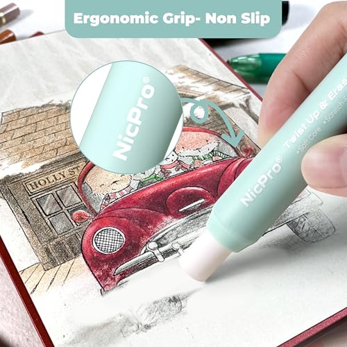 Nicpro 6 Pack Rotary Retractable Erasers, Soft TPE Rubber Twist Eraser - color: Macaron