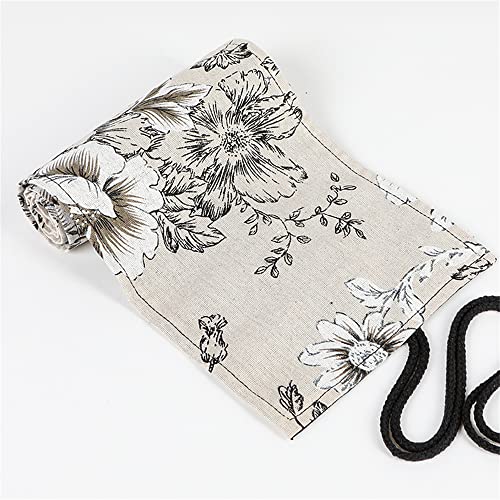 DIYOMR 24/36/72 Slots Pencil Wrap Pencil Rolls, Artist Colored Pencils Roll Up Bag Short Brushes Pouch Case Pencils Organizer for Drawing Coloring and Sketching,No Pencils (Peony Flower, 24slots) - color: Peony Flower, size: 24slots