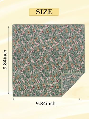 Luckyvestir Floral Pocket Squares for Men Cotton Flower Handkerchief Formal Wedding Party Graduation - color: Green