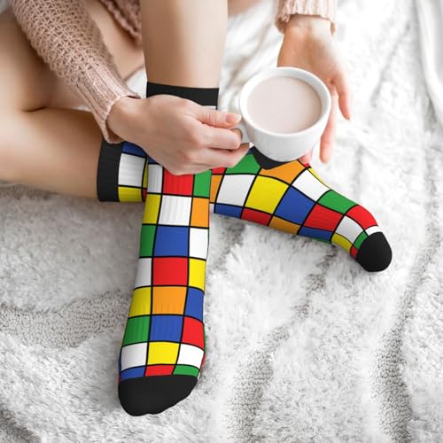 Crew Athletic Socks Funny Crazy Casual Sports Novelty Dress Socks for Women Men Running Hiking - color: Colorful Cube