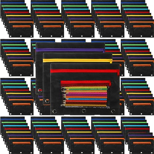 Zhehao 100 Pcs Classroom Binder Pencil Pouches, Novel Black, 2 Zipper - color: Novel Black, style: 2 Zipper