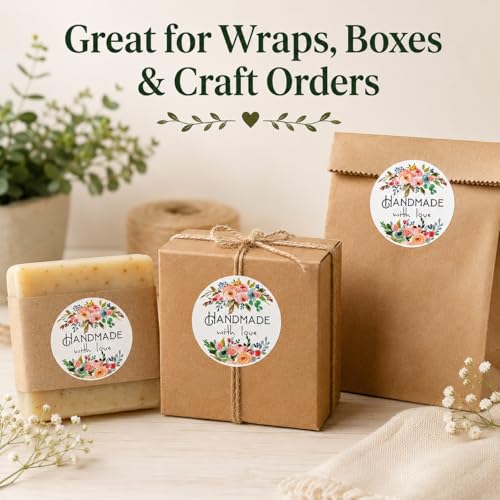 Handmade Floral Stickers Labels: Strong Adhesive 120 Pcs 1.6" Round