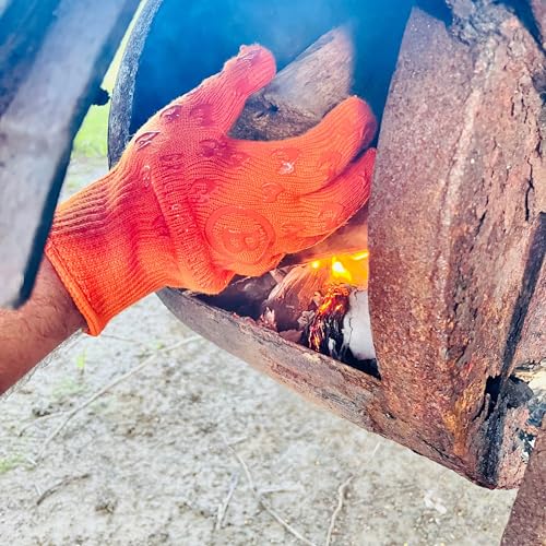 Grill Armor Oven Gloves with Fingers – 932°F Heat, Fire & Cut Resistant Mitts for BBQ, Grill, Cooking, Grilling, Baking, Smoker & Fire Pit - color: Orange, size: One Size Fits Most Standard Cuff