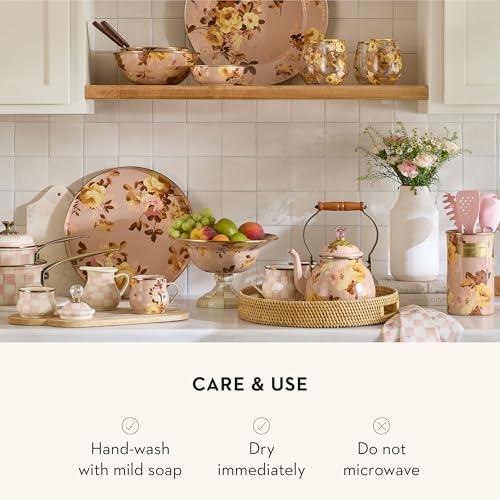 MACKENZIE-CHILDS Enamel Round Tray, Wild Rose Mauve - color: Mauve Wild Rose