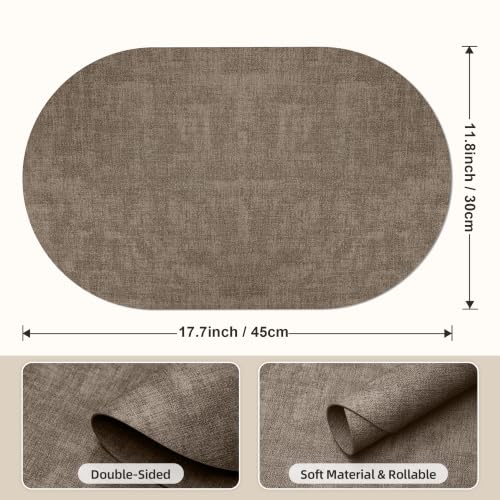 Placemats Set of 6, 17.7 x 11.8 Inch Oval Faux Leather Place Mats - color: R-drak Coffee