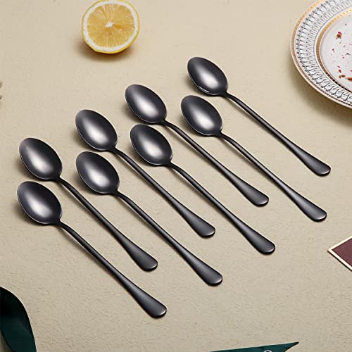 Premium Stainless Steel Coffee and Tea Spoons - Long Handle Set of 8 (Black) - color: 2. Black-8 Piece