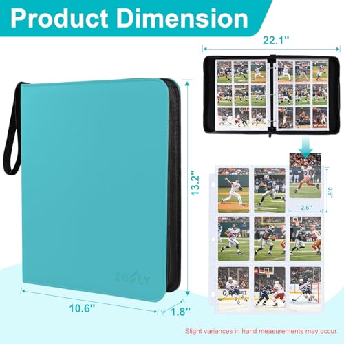 50 Pack 9 Pocket Card Binder, 3 Ring Premium Zip Trading Card Binder, 900 Large Capacity Top Loading Card Storage Album, PU Card Collection Binder for TCG, MTG, Baseball Hockey Sport Cards, Teal - color: Teal