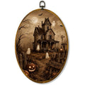 Haunted House Ghost Oval Wall Art, Framed Canvas Decor, 8.5x11.5 Inch - color: Spooky Haunted House Ghost