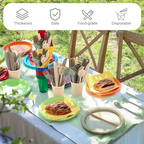 Kochorie 300 Pieces Woodland Plastic Silverware, Disposable Plastic Utensils, Heavy Duty Cutlery Set Heavyweight Flatware Includes Spoons Forks Knives for Birthday Wedding Forest Party Supplies - color: Woodland