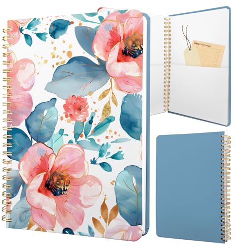 Cute Spiral Notebook Journal A5 6x9 Note Book with Pocket, Peony - color: Pink Peony