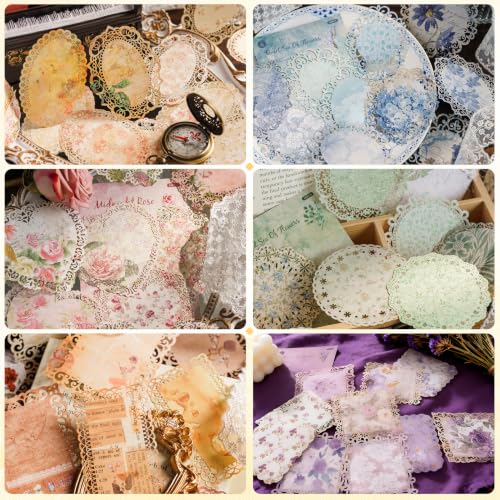 60 Sheet Hollow lace Scrapbook Paper Set, 6 Packs Decorative Paper，for Letter Writing，Scrapbook paper，Junk Journal Supplies，DIY Collage，Card Making Supplies，Collage Background - color: J