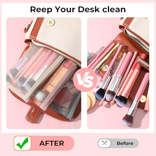 3 PCS Makeup Brush Pouch, Mesh Makeup Bag, Nylon Zipper Pouch, Mesh Makeups Brush Bag, Portable Clear Travel Cosmetic Bags, Small Organizer for Home Office Accessories