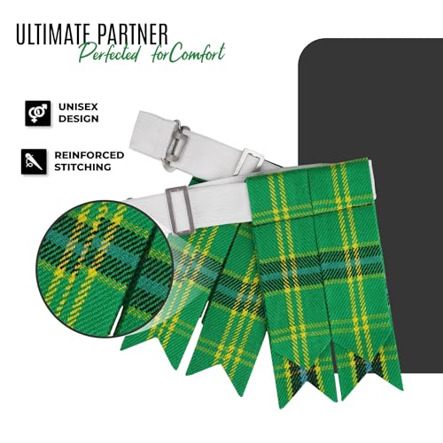 EZE Kilt Flashes for Men with Heavy Buckle Adjusters, Plain & Tartan Kilt Sock Flashes Acrylic Wool - color: American Green