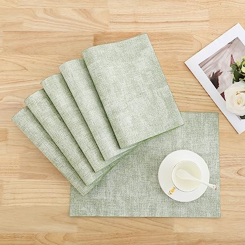 Homaxy PU Faux Leather Placemats for Dining Table, Set of 6, Grass Green - color: Grass Green